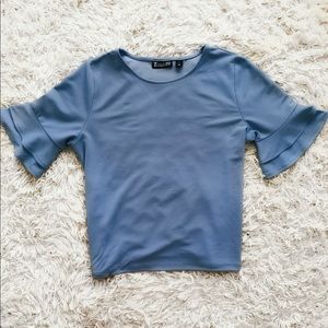 Blue Ruffle Sleeve Top